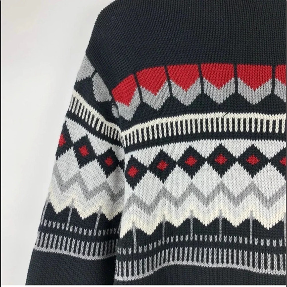 New Chaps Zip Front Cardigan Sweater Chevron Ski M - Picture 2 of 7